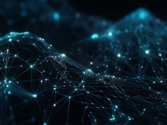 Glowing molecular structure in futuristic galaxy backdrop generated by AI